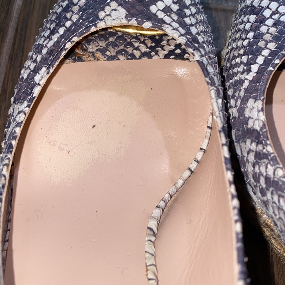 Stuart Weitzman Snake Print Open Toe Wedges - image 8